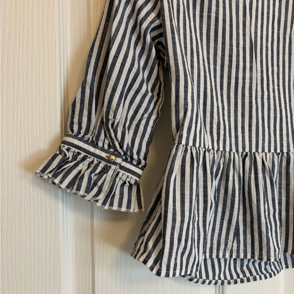 ADELINE Blue and White Striped Blouse with Floral Embroidery - Picture 12 of 12